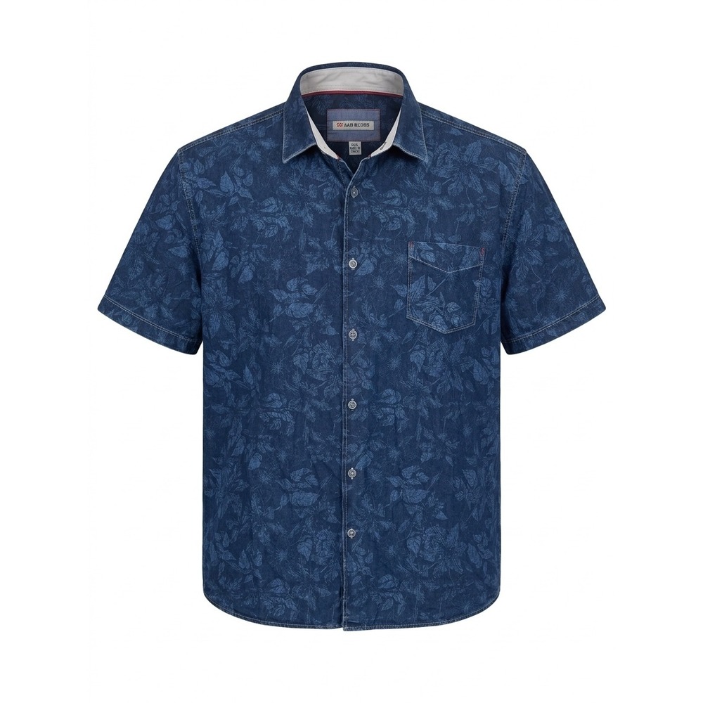 32 Bar Blues Mens XXL Blue Floral Leaf Print Cotton Short Sleeve Button Up Shirt